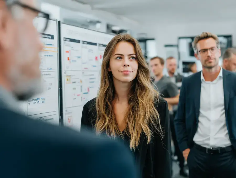 Agiles Team arbeitet am Taskboard und verbindet agile Methoden mit lateraler Führung.