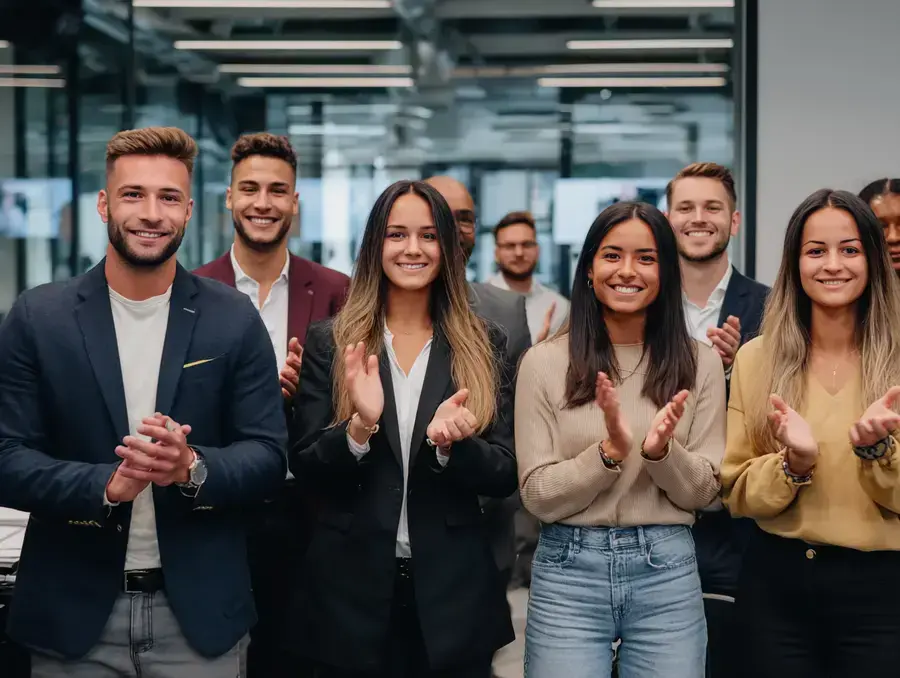 Vorteile des partizipativen Führungsstils: Motiviertes Team feiert gemeinsam einen Erfolg im Büro.